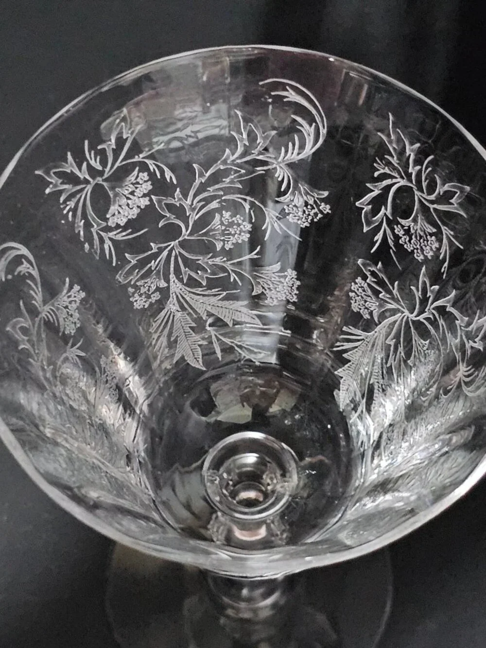 Fostoria Heather Water Goblet etched floral lace glass 9oz beaded vintage